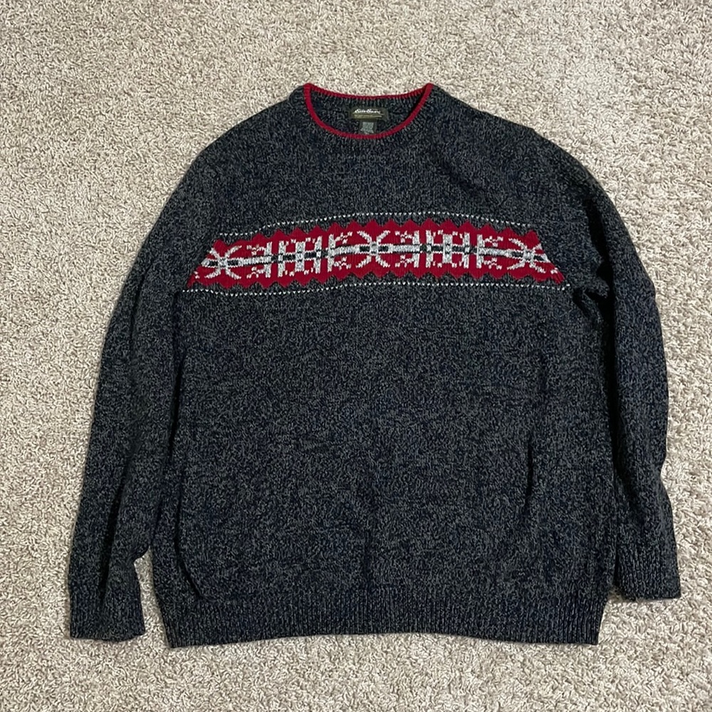 EUC Men’s Eddie Bauer Dark Gray/Red/Gray Heathered Sweater Size XL Tall